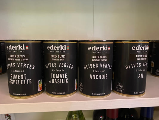 Ederki green olives (piment, tomato, anchovie, garlic)