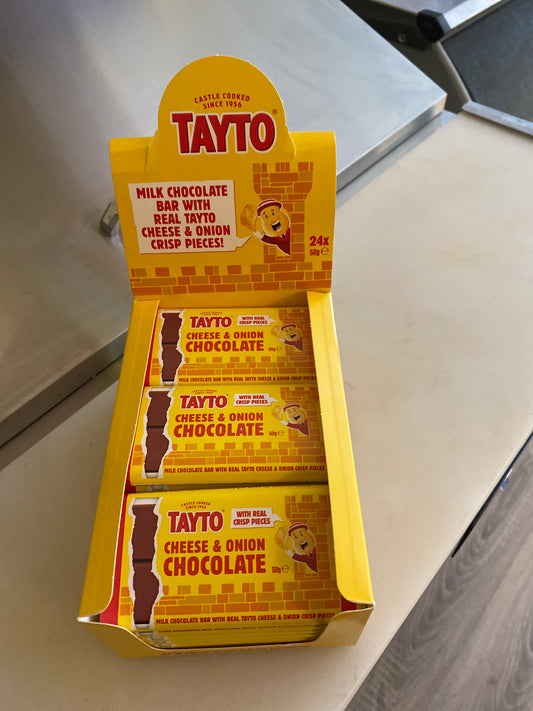 Tayto milk chocolate bar within cheese & onion chips
