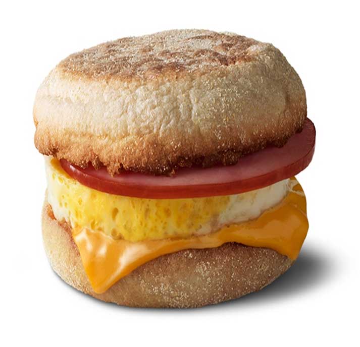 Egg, Cheese & Ham or Bacon on English Muffin